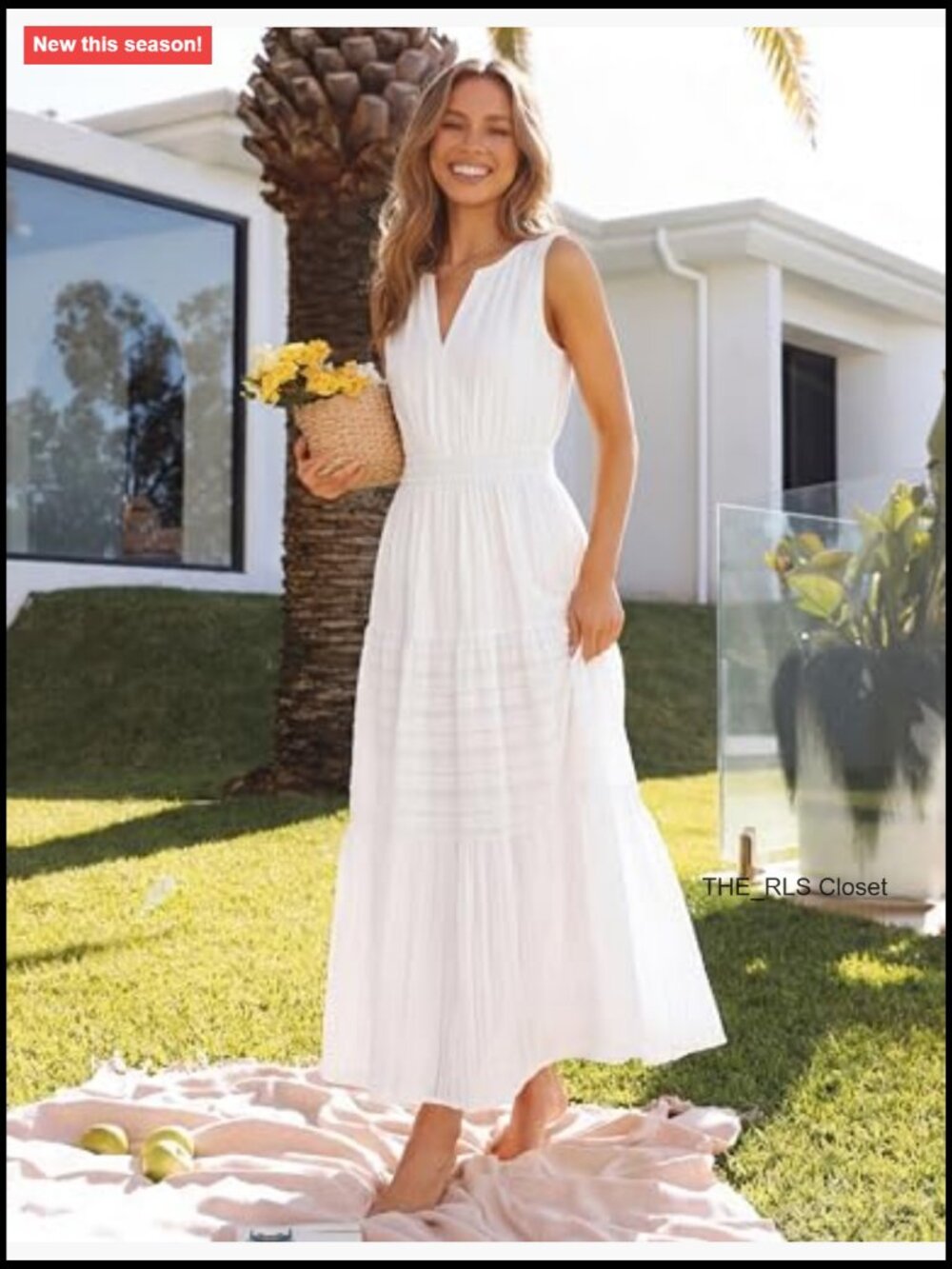 Sleeveless V-Neck Midi Dress with Pockets Cotton - Picture 6 of 7